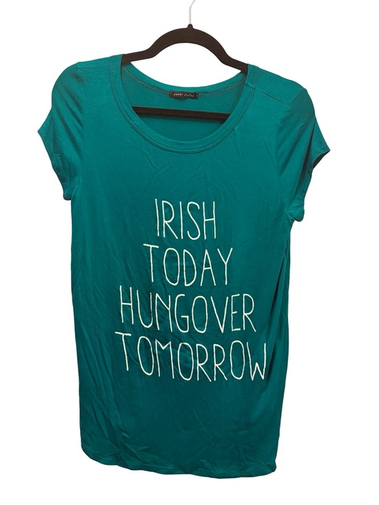 Sweet Claire Tops - Irish Today Hungover Tomorrow Graphic Tee Green St Patrick's Shirt Womens M L